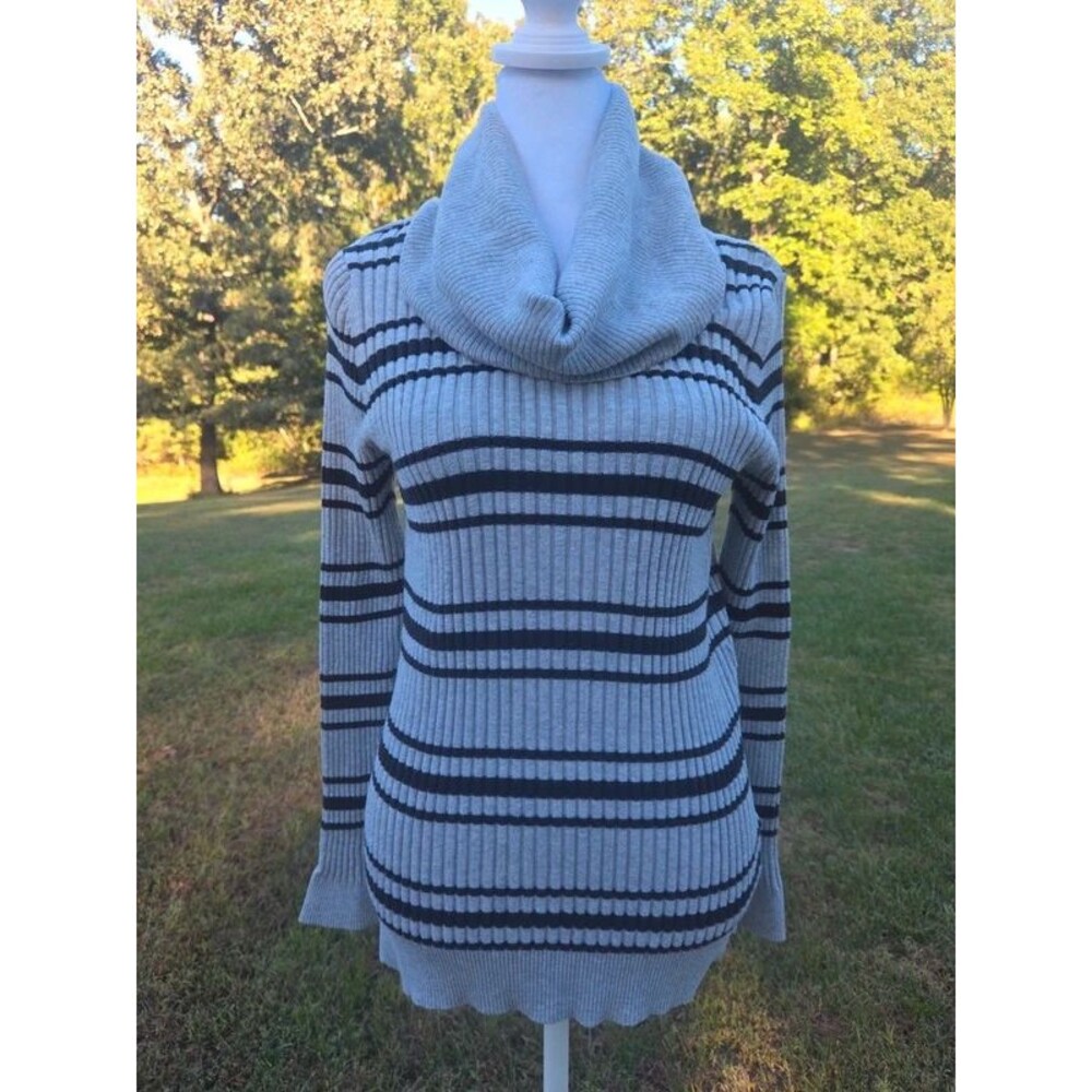 LEI Grey & Black Striped Ribbed Cowl Neck Sweater XL (Juniors)